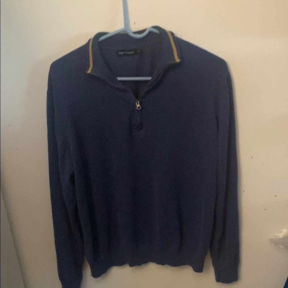 Paul Fredrick Silk/Cotton/Cashmere Navy Blue Mock Neck Quarter Zip Sweater SZ M😍